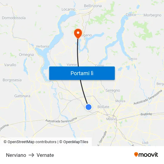 Nerviano to Vernate map