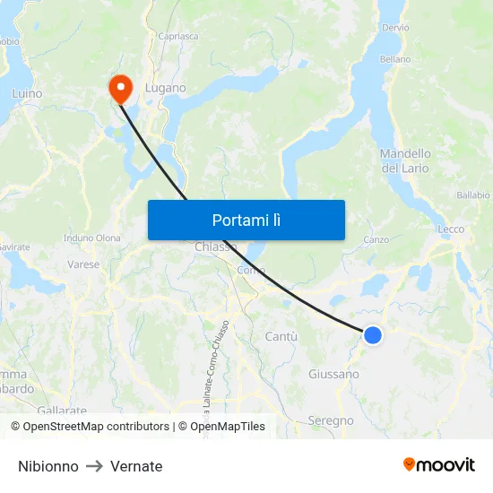 Nibionno to Vernate map