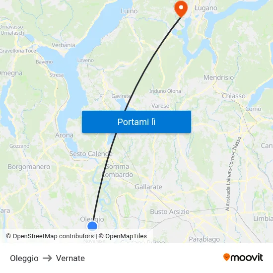 Oleggio to Vernate map