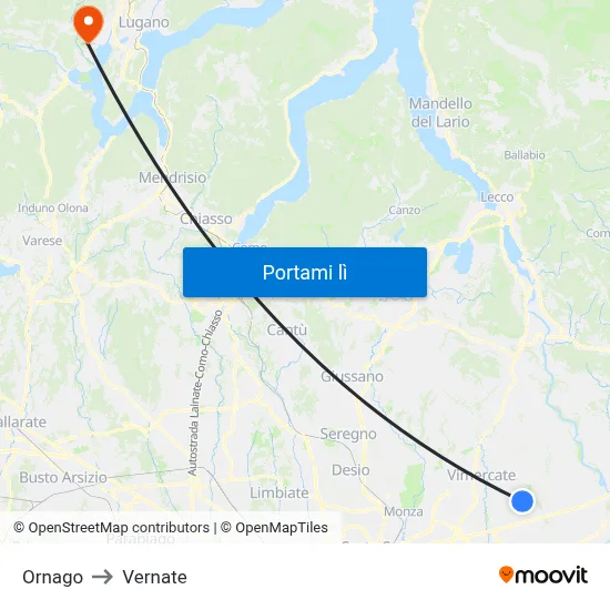 Ornago to Vernate map