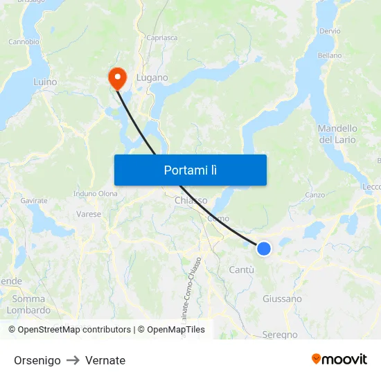 Orsenigo to Vernate map