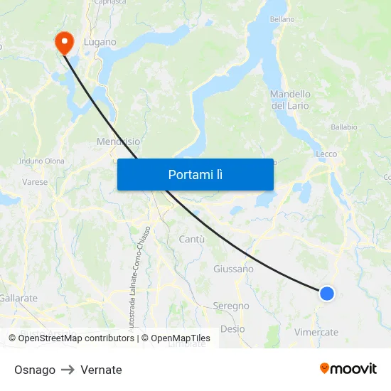 Osnago to Vernate map