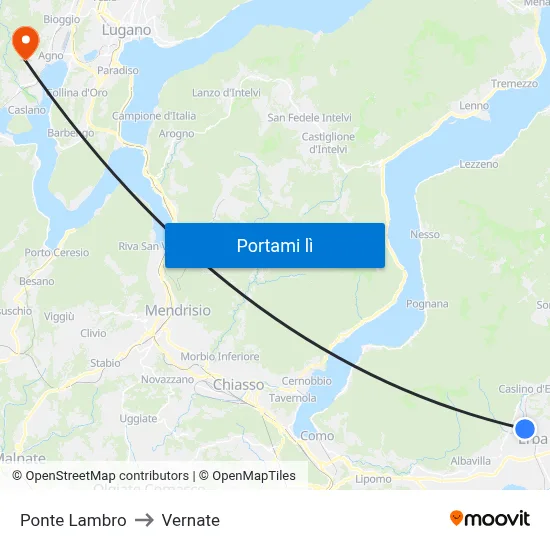 Ponte Lambro to Vernate map