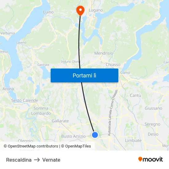 Rescaldina to Vernate map