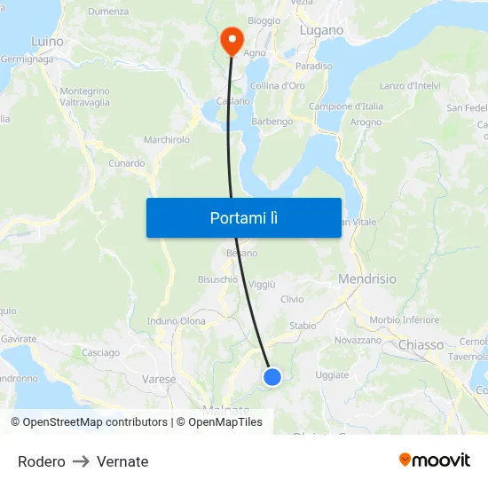 Rodero to Vernate map