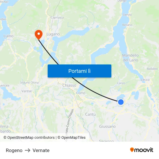 Rogeno to Vernate map