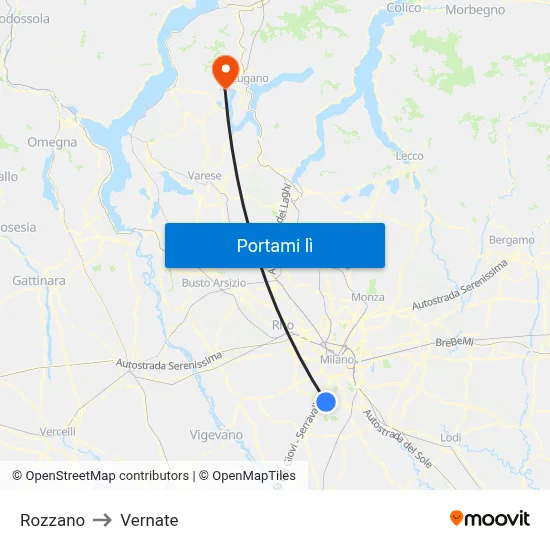 Rozzano to Vernate map