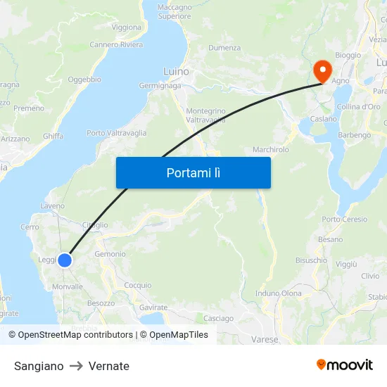 Sangiano to Vernate map