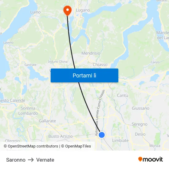 Saronno to Vernate map