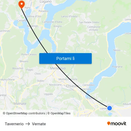 Tavernerio to Vernate map