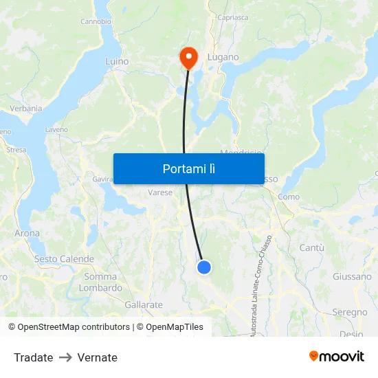 Tradate to Vernate map