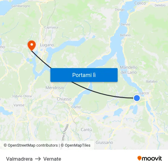 Valmadrera to Vernate map
