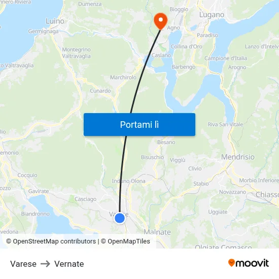 Varese to Vernate map