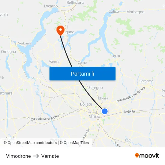 Vimodrone to Vernate map