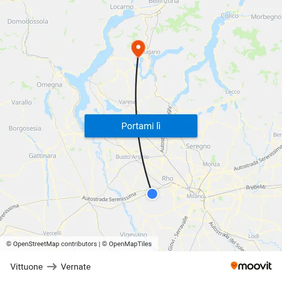 Vittuone to Vernate map