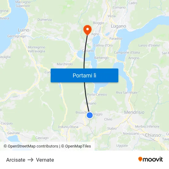 Arcisate to Vernate map