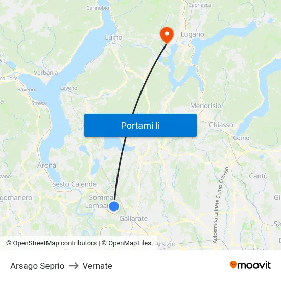 Arsago Seprio to Vernate map