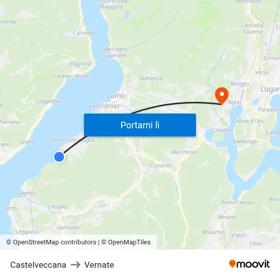 Castelveccana to Vernate map