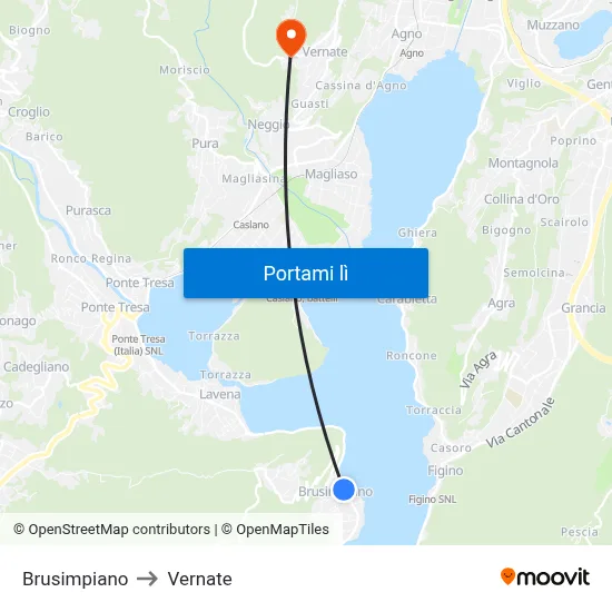 Brusimpiano to Vernate map