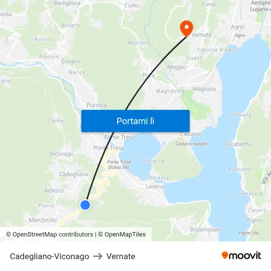 Cadegliano-Viconago to Vernate map