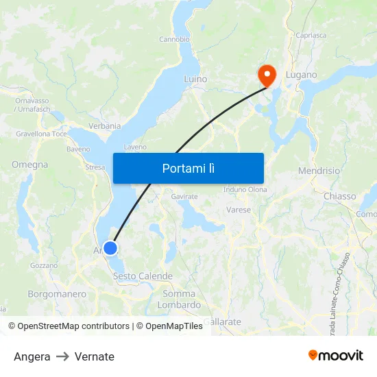 Angera to Vernate map