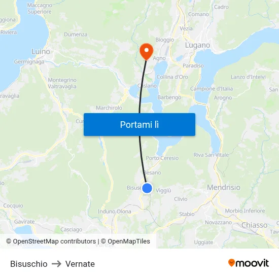 Bisuschio to Vernate map