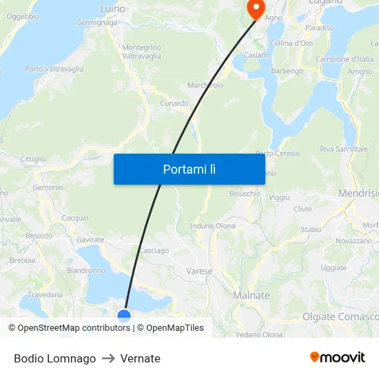 Bodio Lomnago to Vernate map