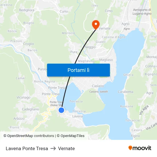 Lavena Ponte Tresa to Vernate map