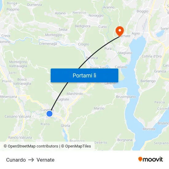 Cunardo to Vernate map