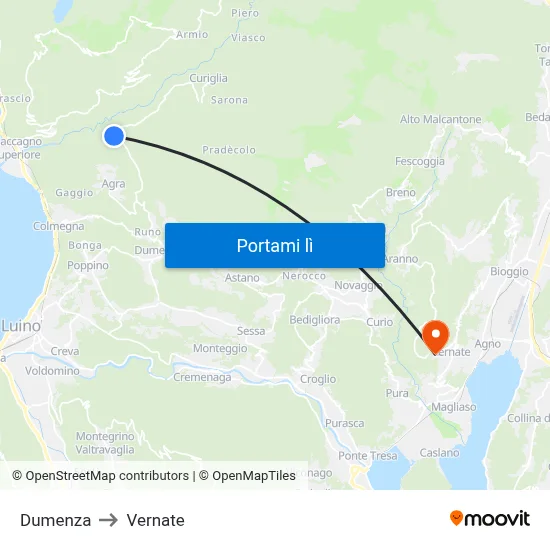 Dumenza to Vernate map