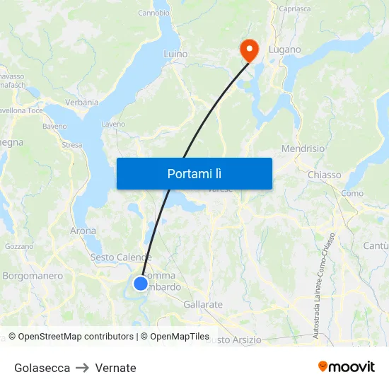 Golasecca to Vernate map