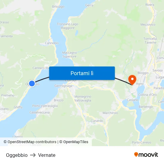 Oggebbio to Vernate map