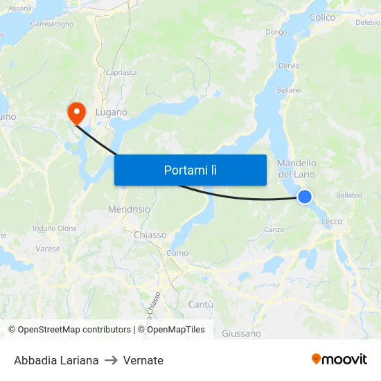Abbadia Lariana to Vernate map