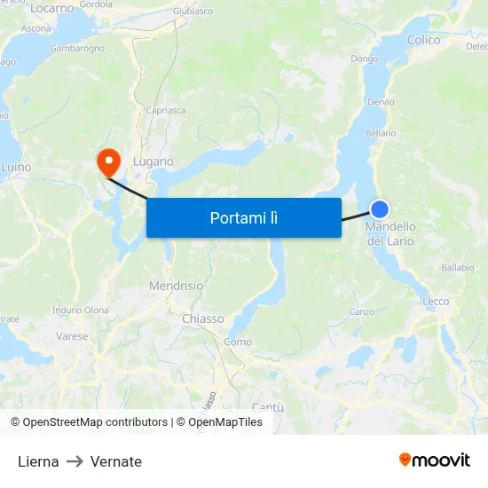 Lierna to Vernate map