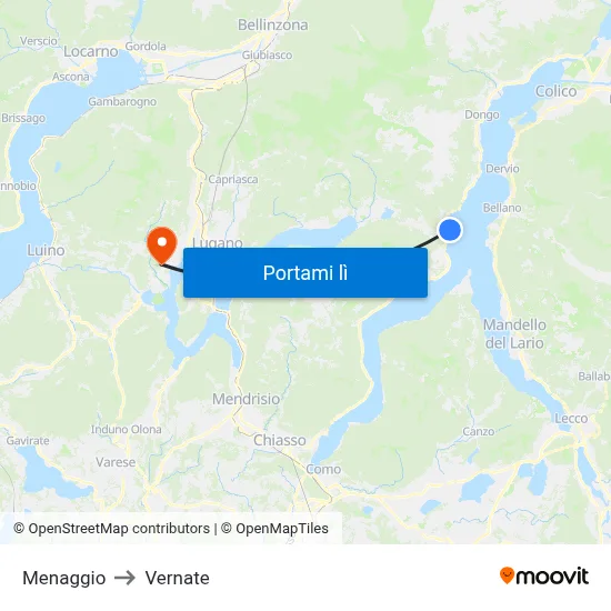 Menaggio to Vernate map