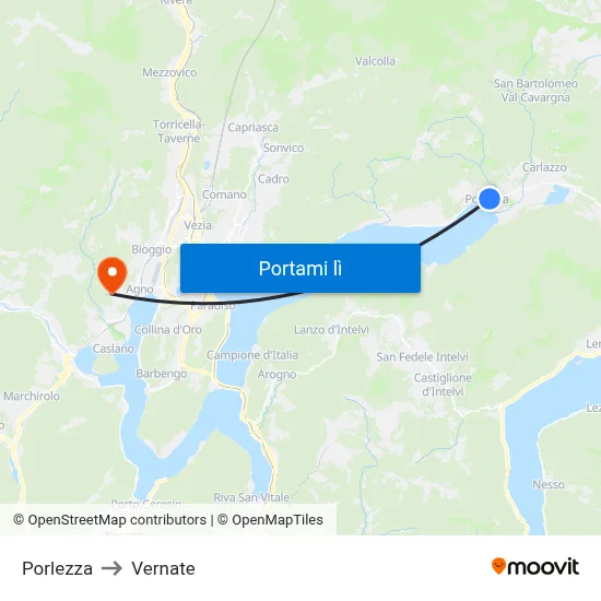 Porlezza to Vernate map