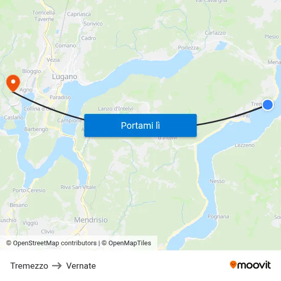 Tremezzo to Vernate map