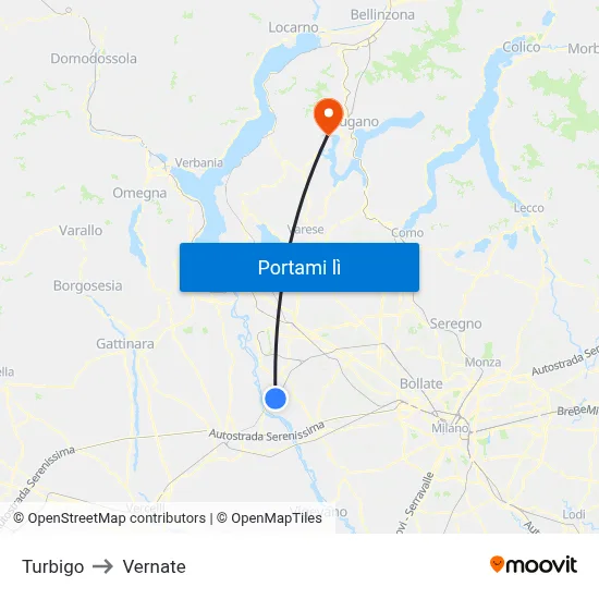 Turbigo to Vernate map