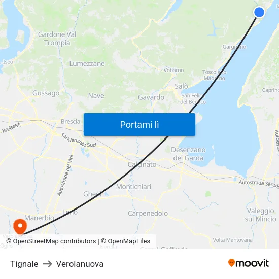 Tignale to Verolanuova map
