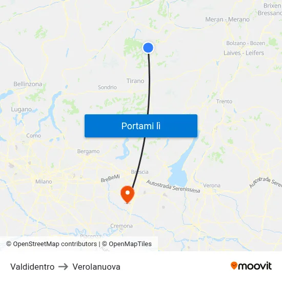 Valdidentro to Verolanuova map