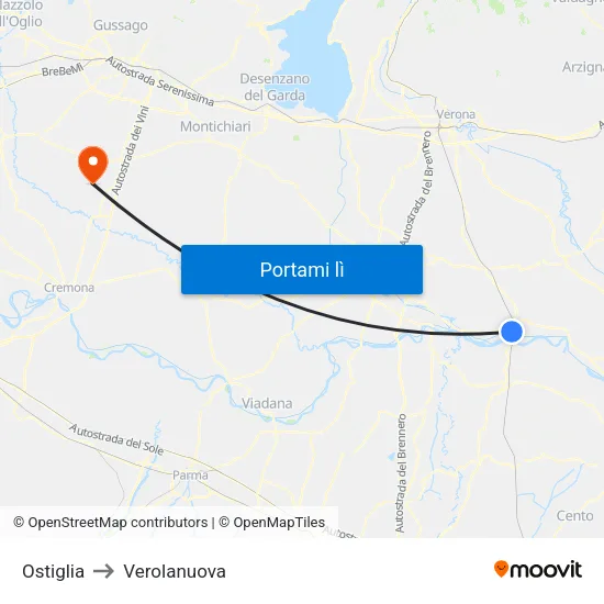 Ostiglia to Verolanuova map