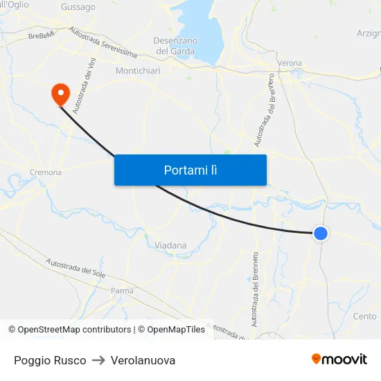 Poggio Rusco to Verolanuova map