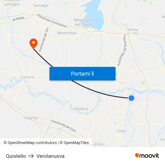 Quistello to Verolanuova map
