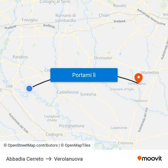 Abbadia Cerreto to Verolanuova map