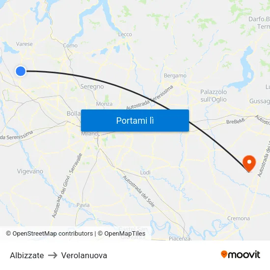 Albizzate to Verolanuova map