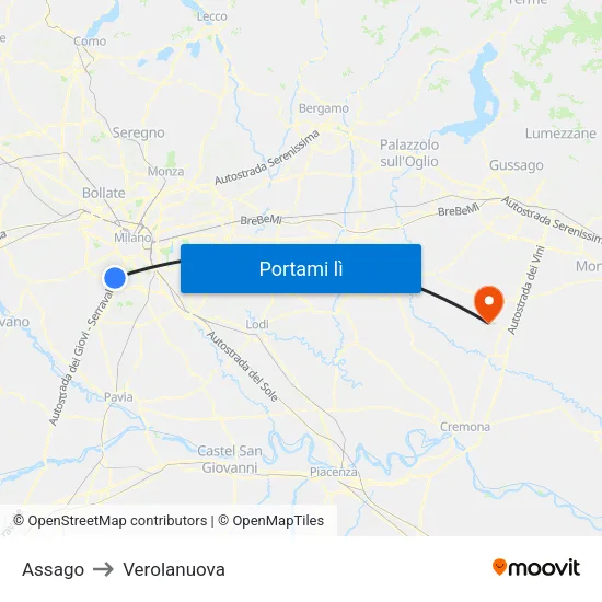 Assago to Verolanuova map