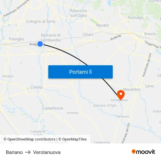 Bariano to Verolanuova map
