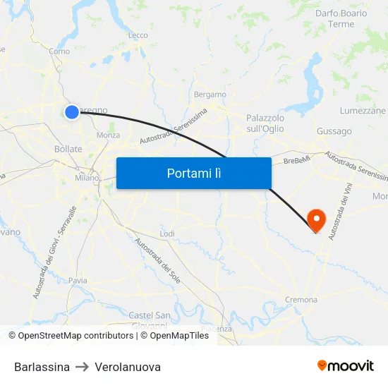 Barlassina to Verolanuova map