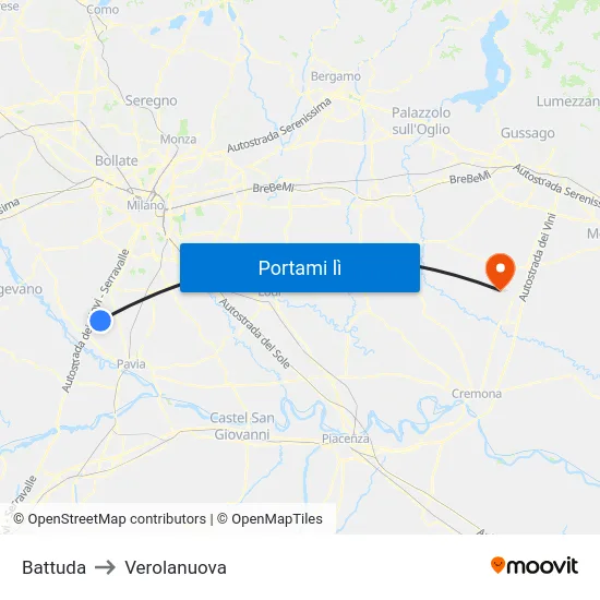 Battuda to Verolanuova map
