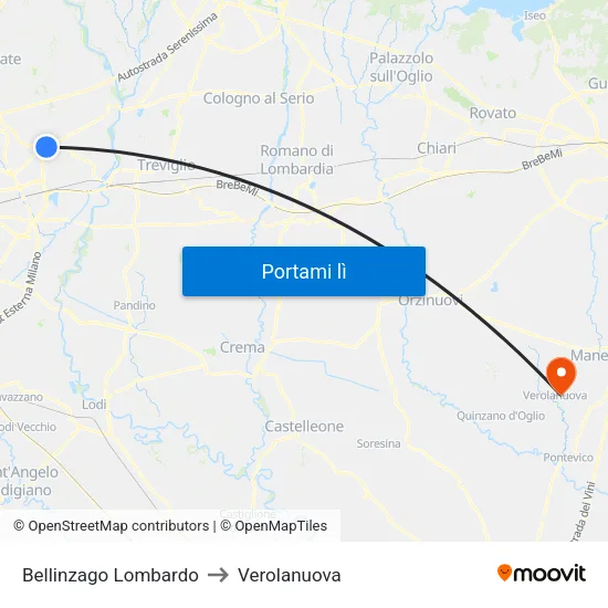 Bellinzago Lombardo to Verolanuova map
